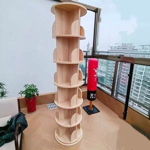 Libreria Girevole a 360° in Legno Massello Scaffali Espositori Contenitori da Libreria Scaffalatura Rotante in Legno - Product Image 4