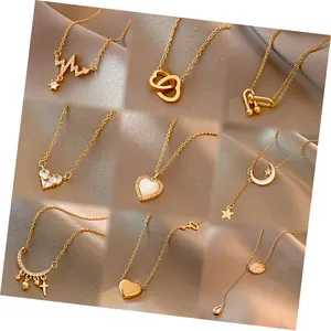 Mode Liefde Hanger Ketting Rvs Hollow Star Moon Vrouwen Gouden Ketting Eenvoudige Vlinder Parel Sieraden Accessoires