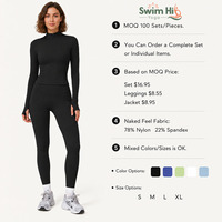 Ensemble de yoga 2 pièces pour femme : Leggings extensibles et veste zippée sur le devant avec passe-pouces, personnalisable avec logo – Tenue de sport yoga