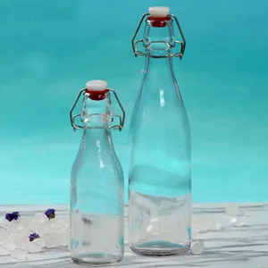 Botol kaca bening kedap udara 500ml, botol kaca atas kombucha untuk jus