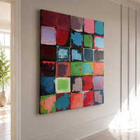 Peinture à l'huile abstraite peinte à la main, toile à grille carrée colorée, taille personnalisée, fournisseur en gros pour hôtels et maisons