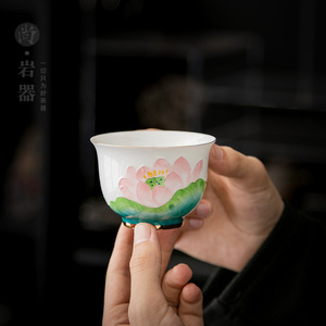 Dehua White Porcelain Hand Painted Lotus <b>Teacup</b> Round Traditional Chinese Style Business Gift Box Packaging - Product Image 2
