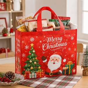 Custom Christmas Non Woven Tote <b>Bag</b> <b>Reusable</b> for Holiday Member Appreciation Gift Xmas VIP Loyalty Reward with Logo Print - Product Image 4