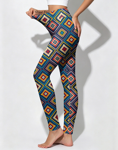 Leggings tendance à imprimé graphique géométrique artistique moderne, taille haute, coupe ajustée, pour le sport, le streetwear et le yoga - Product Image 3