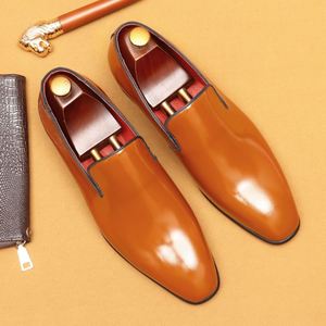 Mens Lace-Up <b>Pointed</b> Toe Dress Shoes Genuine Leather Business Oxfords Formal Office Wedding Breathable Leather Sole Footwear - Product Image 2
