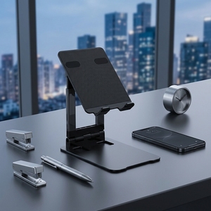 Supporto da Tavolo Pieghevole e Regolabile in Lega di Alluminio per Telefono e Tablet, Antiscivolo con Silicone, per Ufficio, Casa, Videochiamate, Universale - Product Image 1