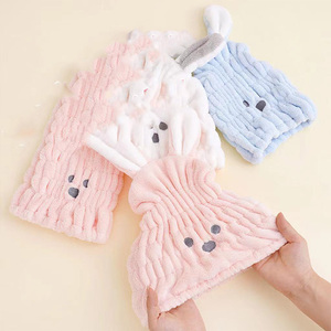 Chapeau de séchage de cheveux en velours corail avec oreilles de lapin mignonnes pour enfants, pour garçons et filles - Super absorbant et à séchage rapide - Product Image 6