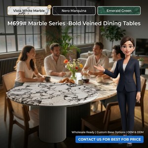 Elegante Mesa de Comedor Redonda de Mármol Estilo Francés, Mesa de Comedor Moderna Retro para el Hogar, Mesa con Superficie de Piedra para Cocina, Villa o Restaurante - Product Image 6
