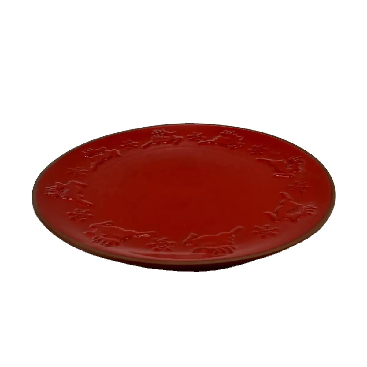 10.5 inch round ceramic plate with reindeer decoration