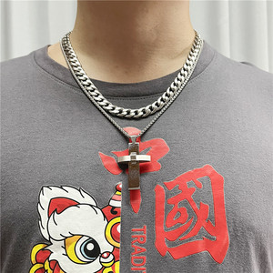 Men's Stainless Steel <b>Cross</b> Pendant Necklace Geometric Design Punk Style 12067 - Product Image 3