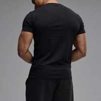 T-shirt vintage noir uni en maille pour hommes, personnalisable avec logo, séchage rapide, coupe ajustée, col rond, manches courtes, vente en gros, pour le sport