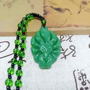 สร้อยคอจี้รูปจิ้งจอกเก้าหางสไตล์จีนโบราณ ทำจากหยกและแคลซิโดนี - Product Image 2