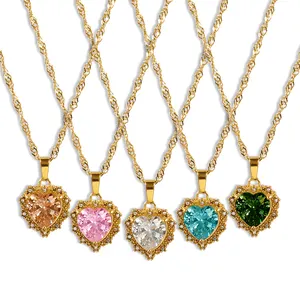 Di lusso placcato 18k gioielli collana cuore collana cuore onda acqua colorato diamante pietra preziosa collana Set gioielli di San Valentino