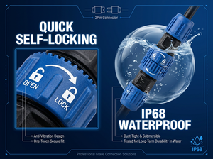 Conector Moldado à Prova d'Água Azul de 2 Pinos com Trava Rápida e Alívio de Tensão em PVC, Plugue Macho e Fêmea de Borracha/PVC - Product Image 2