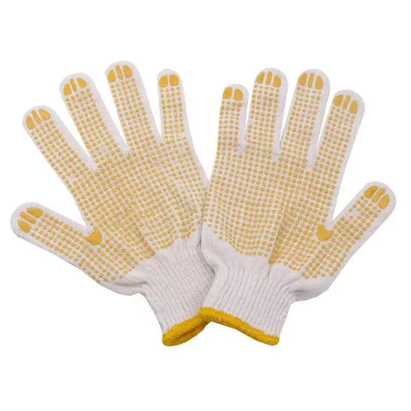 Venta al por mayor de guantes de trabajo antiestáticos antideslizantes anticalor antigolpes guantes de algodón punteados con pegamento de PVC con alta protección