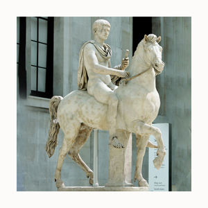 Statua di Uomo <span class=keywords><strong>Romano</strong></span> Nudo a Cavallo, Prezzi Personalizzati, Grande Scultura in Pietra Intagliata a Mano, Figura Moderna in Marmo, Schiuma+Legno Massiccio, Stile Occidentale - Product Image 1
