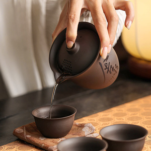 Un Pot trois tasses service à thé Portable violet sable Express tasse lumière luxe voyage théière - Product Image 4