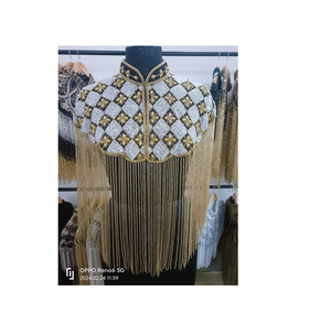 Haut classique en satin style poncho à col en V et manches courtes pour femme, orné de perles faites à la main, couleur personnalisée, respirant, élégant pour les soirées - Product Image 1