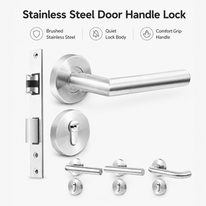 Poignée de porte en acier inoxydable avec serrure silencieuse pour porte intérieure en bois, idéale pour chambre, salle de bain et porte de passage - Product Image 1