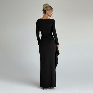 Vestido Largo Elegante para Mujer, Cuello Cuadrado, Manga Larga, Ajustado, Abertura Alta Asimétrica, Vestido de Fiesta - Product Image 4