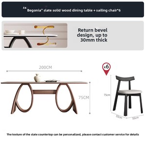 Ceviz Rengi Vintage Tarzı Modern Sade İskandinav Minimalist Fransız Retro Masif Ahşap Kayrak Üstlü Dikdörtgen Yemek Masası - Product Image 6