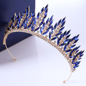 Couronne de mariée occidentale <span class=keywords><strong>à</strong></span> feuilles entières et cristaux étincelants, coiffe de princesse pour fille, accessoires pour cheveux en alliage et strass - Product Image 2