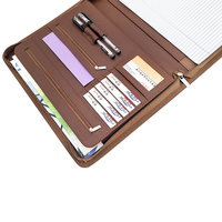 Portafolio de Cuero PU Marrón A4 con Logotipo Personalizado Moderno, Funda para Tablet de Negocios con Organizador de Carpetas de Archivos para la Escuela y Conferencias