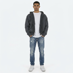 Personalizado de alta calidad Zip Up Hoodie impresión bordado Logo Oversized Short Hoodie hombres recortada cremallera sudaderas con capucha - Product Image 1