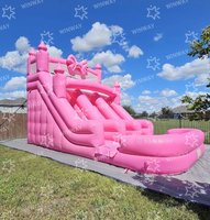 Kommerzielle Hüpfburg Rosa Springburg Aufblasbarer Spielplatz Wasserpark Aufblasbare Wasserrutschen mit Pool