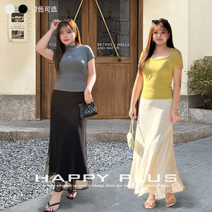 Falda Midi Etérea Ligera con Corte en Diagonal, Estilo Cola de Pez, Talla Grande, Color Negro Sólido, Poliéster, Estilo Minimalista, Nueva Colección Primavera para Mujer - Product Image 5