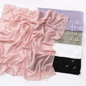 Nuevo Turbante de Chifón de Malasia de 90*90cm, Pañuelos Musulmanes <span class=keywords><strong>Hijab</strong></span>, <span class=keywords><strong>Hijab</strong></span> Cuadrado de Chifón con Encaje de Perlas y Mariposas - Product Image 2