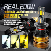 Phare LED de voiture laser trois couleurs avec 4 tubes en cuivre 200W décodeur Canbus haute puissance H4/H7/H11 200W plus lumineux Hi/Lo nouveau