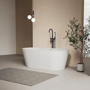 Bañera Ovalada Independiente de Piedra Artificial, Acabado Mate, Diseño Ecológico y Duradero, Bañera Profunda para Remojo - Product Image 5