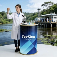 Nouveauté, comptoir pop-up portable ultra léger de 6,5 kg, plateau rond en bois, cadre en bois, pour le marketing d'événements