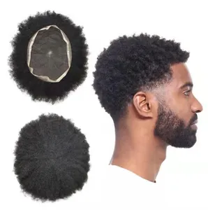 Stock Breath Well Afro Wigs 6'' Indian Human Hair Toupee Replacement Unit 8x10inch Male Hair Wig For Black Men