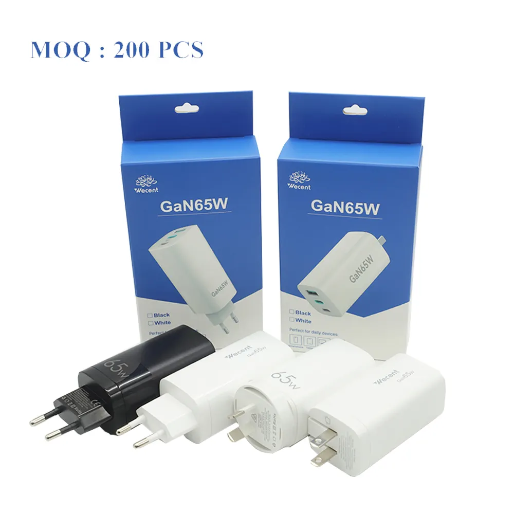 2023 Top Selling Products 3 Ports 65W Max GaN Charger and QC3.0 Type C 65w GaN Charger For iPhone 13 and Mac Book and Laptop