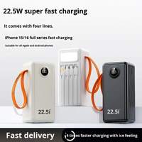 Batterie externe de gros volume (10000-100000 mAh) à charge ultra-rapide 22,5 W avec câble intégré, cordon et lumière LED