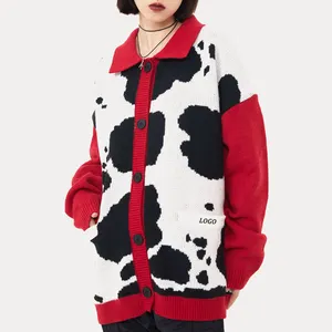 ODM OEM Lieferant Custom Long Sweater Reiß verschluss Cardigan Frauen Kuh Strick mantel Polo Cardigan Frauen Sweater