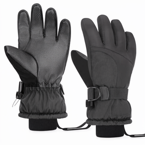 Guantes de Esquí Unisex Aislantes, Térmicos, con Cierre de Cordón, Negros, de Poliéster, para Deportes de Nieve al Aire Libre - Product Image 1