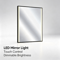 Miroir de salle de bain LED à cadre en aluminium noir étroit et vertical, bande lumineuse latérale chaude, commande tactile, miroir de maquillage intelligent mural