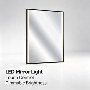 Vertical Narrow Black Aluminum Frame LED Bathroom <b>Mirror</b>, Side Warm Light Strip, Touch Control Wall Mounted <b>Smart</b> Vanity <b>Mirror</b> - Product Image 1