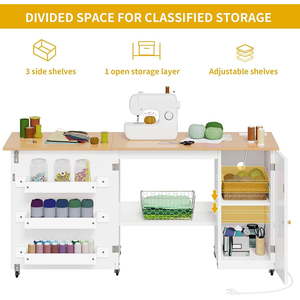 <span class=keywords><strong>Table</strong></span> à coudre <span class=keywords><strong>pliante</strong></span> au design moderne avec station de charge roulettes verrouillables multi-artisanat portes magnétiques et rangement caché - Product Image 5
