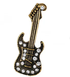 Vintage Fashion Lapel Suit Pins Antique Gold Guitar Musical Instrument Brooch Jewelry For Men