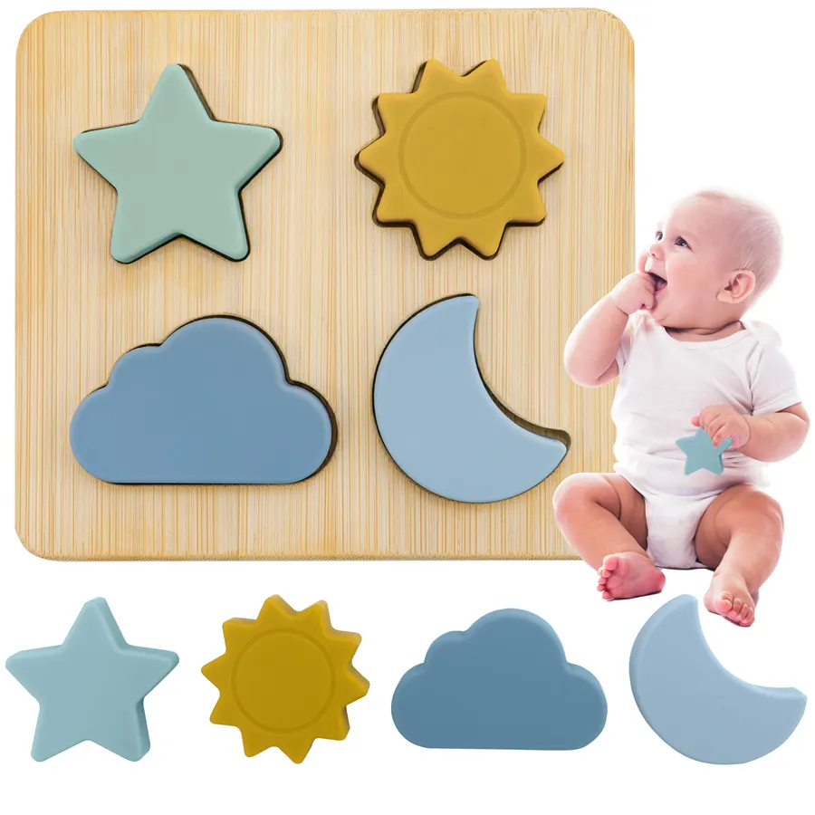 TOGNTU Customized Bpa Free Sensory Game Toy Moon Stars Shape Educational Silicone Stacking Puzzle Toy For Baby