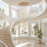 Lustre Jingshi Lighting Gold Star Rain avec disques en cristal, anneaux suspendus décalés pour escalier ou plafond haut