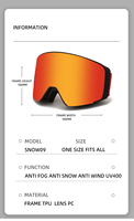 TWOOO SNOW09 Lunettes de ski magnétiques multifonctionnelles personnalisées avec logo OEM ODM, monture en TPU, verres en PC, protection UV400, anti-buée, sports de plein air