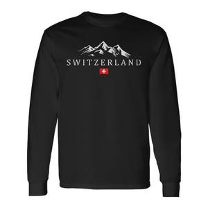 T-shirt à manches longues Suisse, motif montagne, imprimé drapeau national - Product Image 1