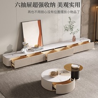 Meuble TV surdimensionné avec tiroirs, console de salon de luxe, finition marbre blanc et or, meuble de salon