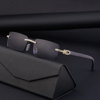 Nouvelles Lunettes de Soleil Rétro Sans Monture pour Hommes et Femmes, Branches en Bois Incrustées de Diamants, Modèle Transfrontalier