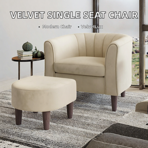 Velvet Accent Armchair Single Seat Lounge <b>Chair</b> Upholstered <b>Reading</b> Armchair with Ottoman Metal Legs for Bedroom Office - Product Image 2